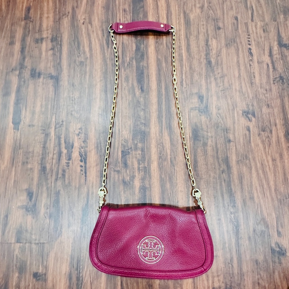 Tory Burch 'Amanda' Leather Clutch/Crossbody Bag - Burgundy